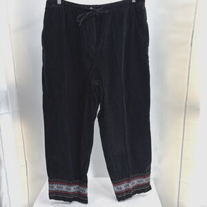J Jill Y2K Corduroy Pants Xl Black Pinwale Embroidered Beaded Art To Wear Boho